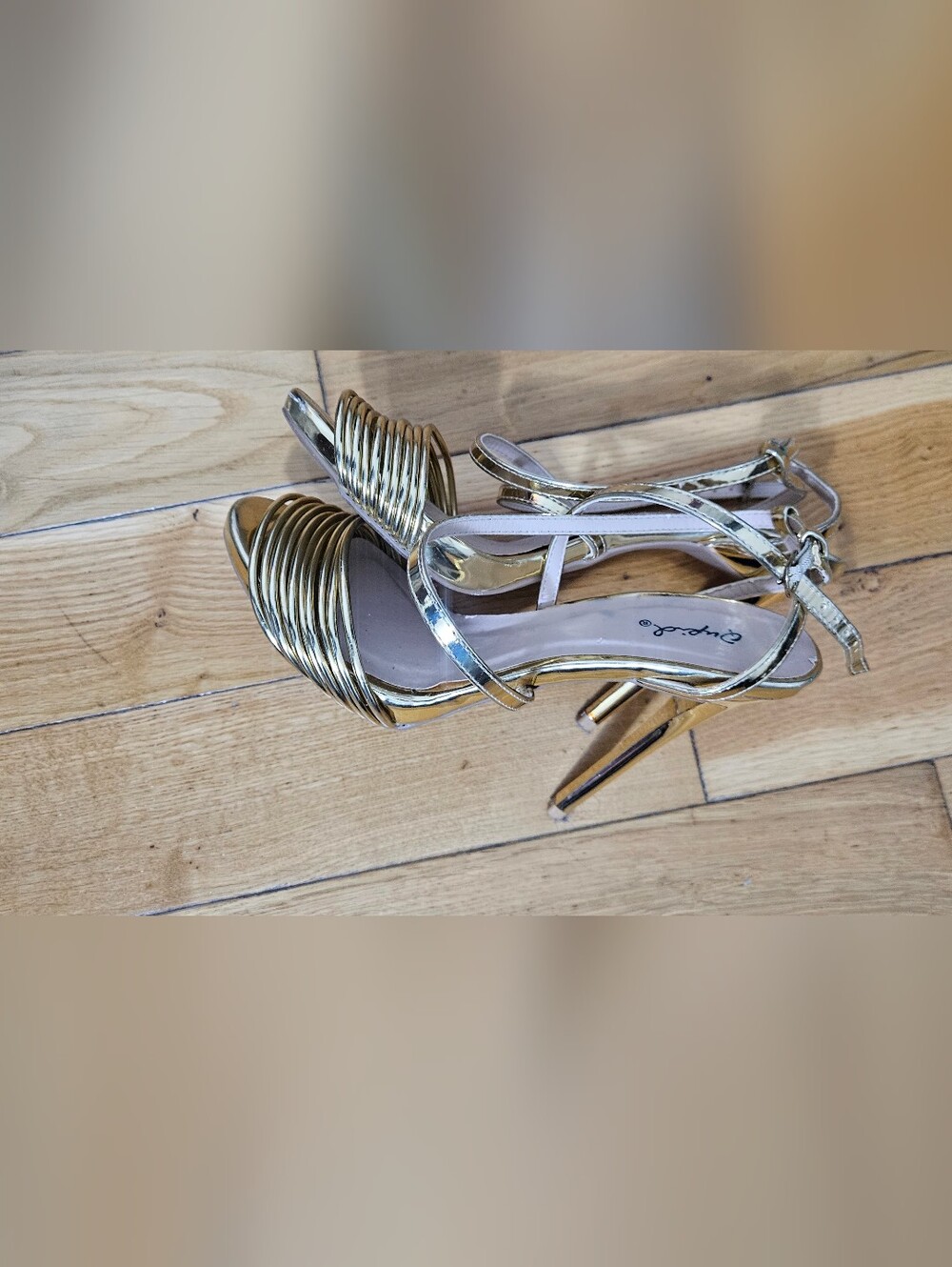 Metallic Gold Strappy High Heel Sandals for Women